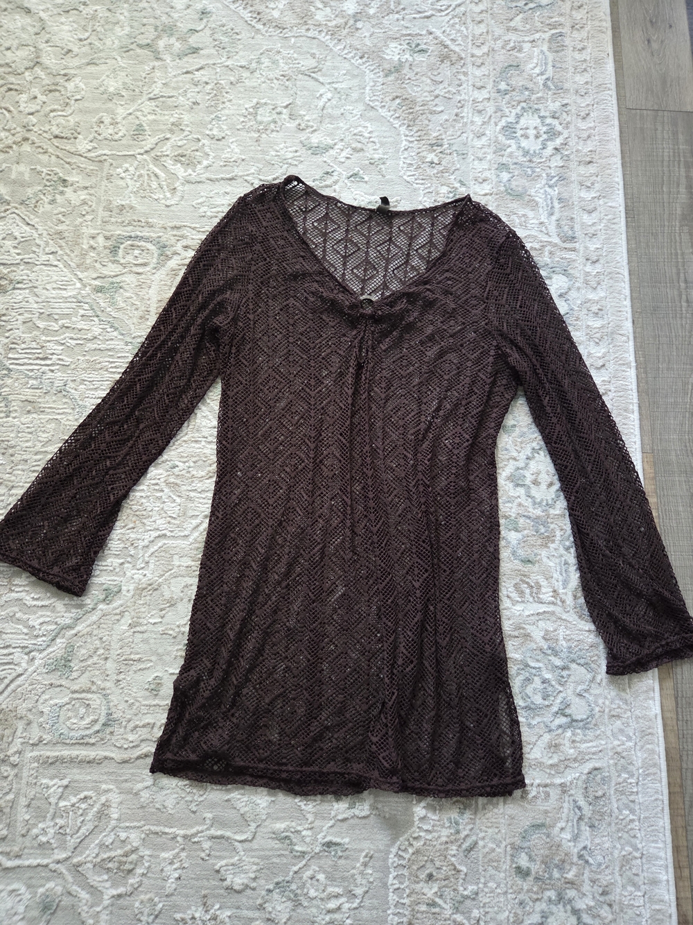 Long-Sleeve Open-Knit Tunic Dress